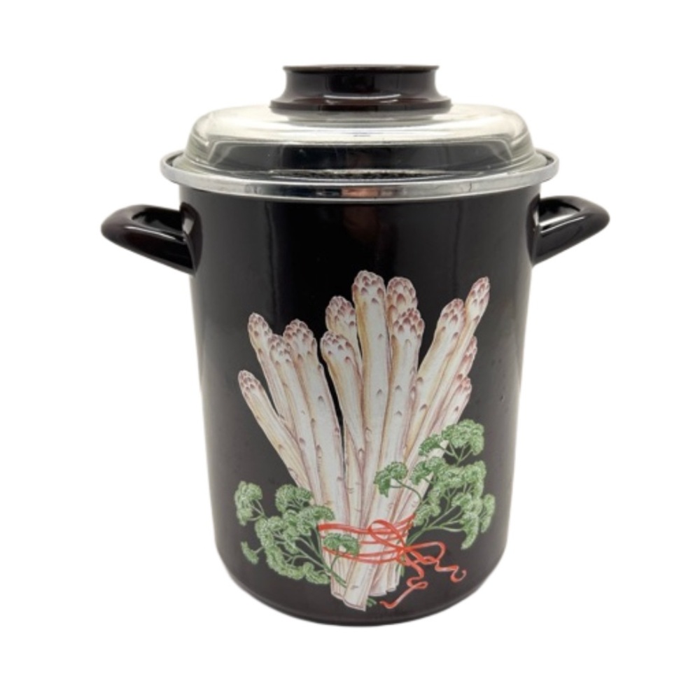 Vintage BEKA French Enamel Asparagus Steamer Brown 26cm Tall Retro Cookware